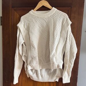 Varley Cream Open-Knit Crewneck Sweater